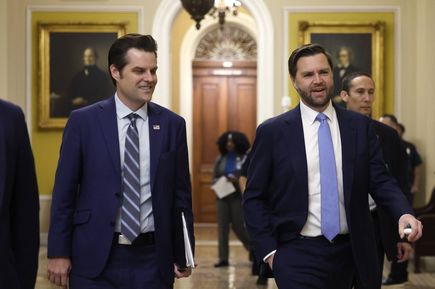 Matt Gaetz, left, and JD Vance at the US Capitol on Nov. 20.