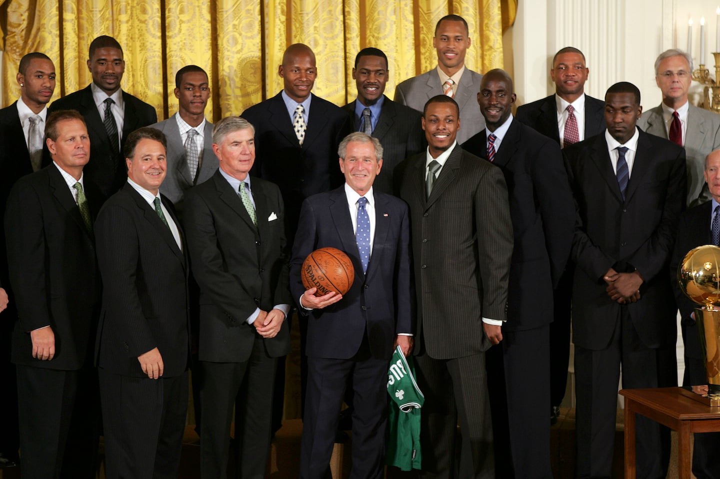 The Celtics last visited the White House, then occupied by President George W. Bush (center), after winning the 2008 NBA championship.