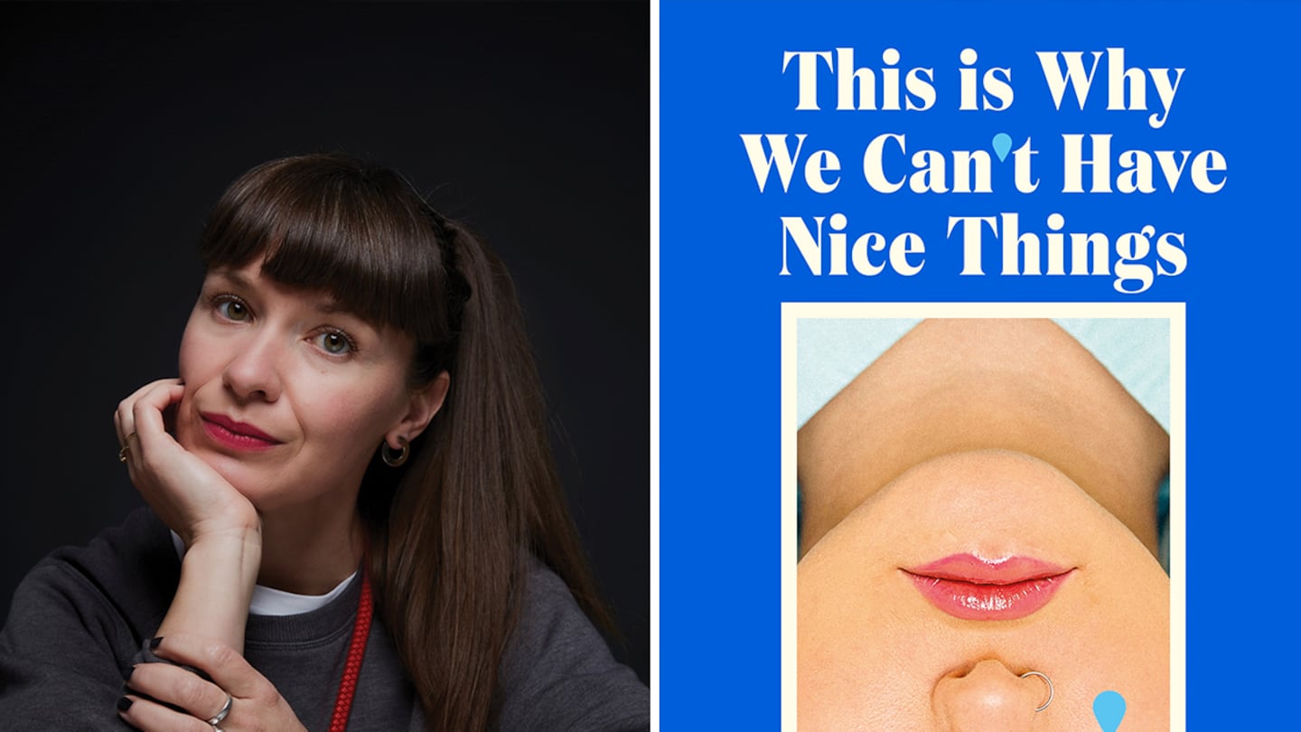 Author Naomi Wood and the cover of "This Is Why We Can't Have Nice Things."