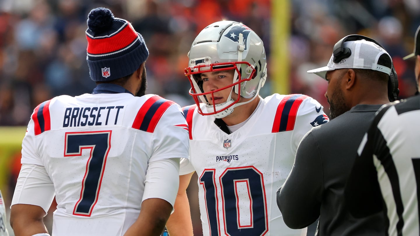 Even though their roles were new at the start of this season, coach Jerod Mayo (right) had plenty of NFL experience, while quarterback Drake Maye had none.