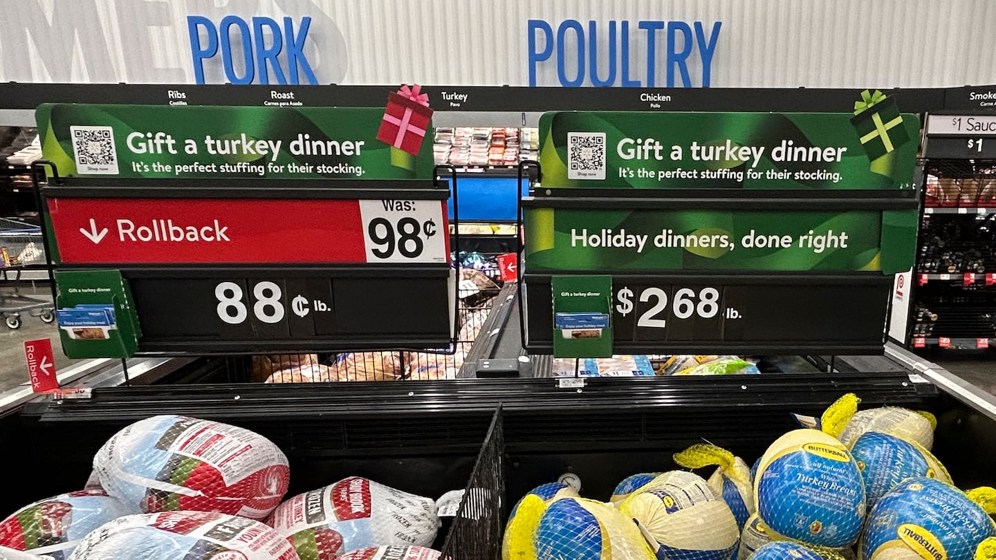 Turkeys were on sale at a Walmart store in Secaucus, N.J., this month. Turkey prices declined this year for the first time since 2018, a Globe data analysis showed.