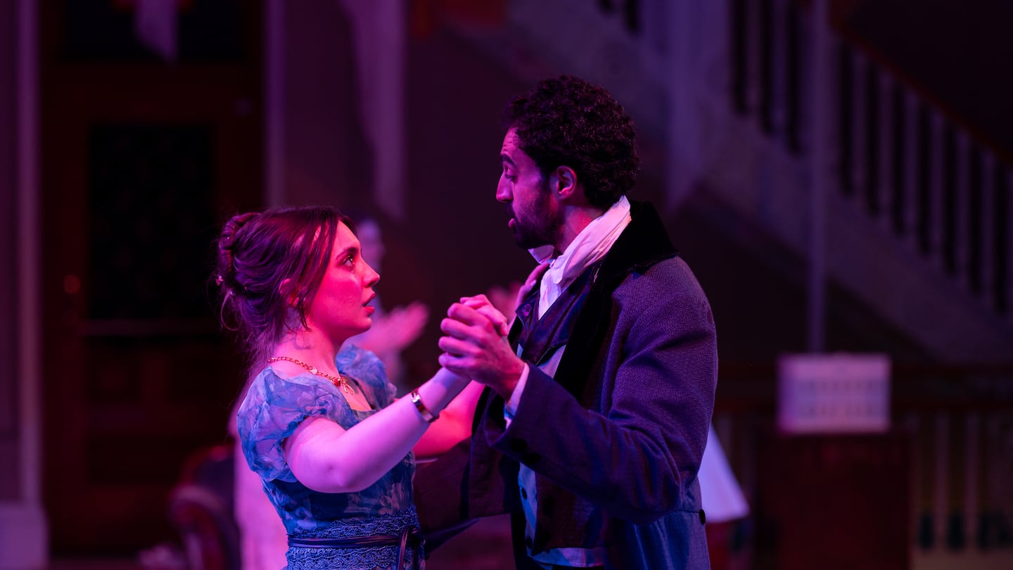 Emma dancing with Frank Churchill in Actors' Shakespeare Project's "Emma."