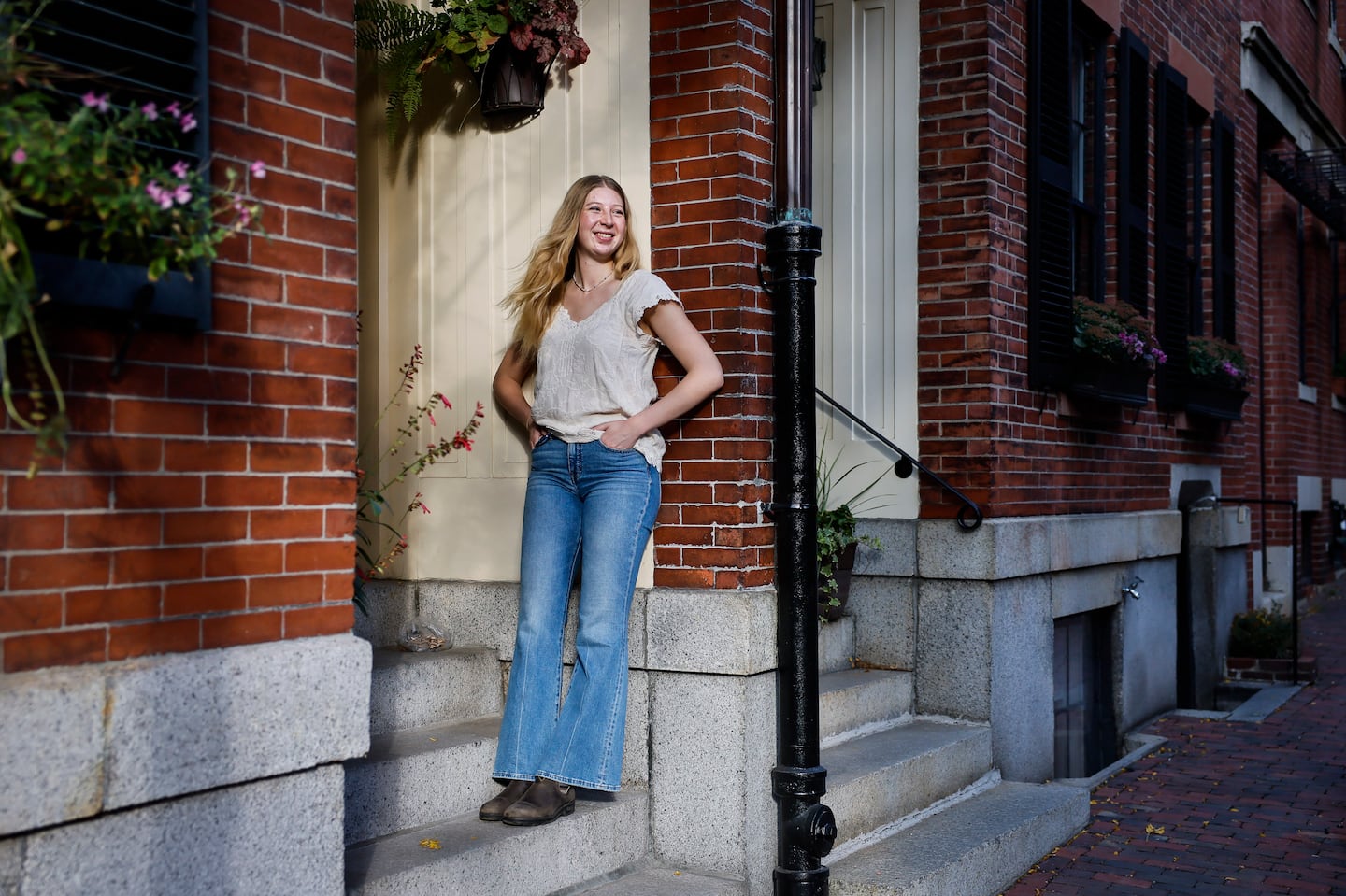 Katie Callahan posed for a portrait in her Beacon Hill neighborhood.