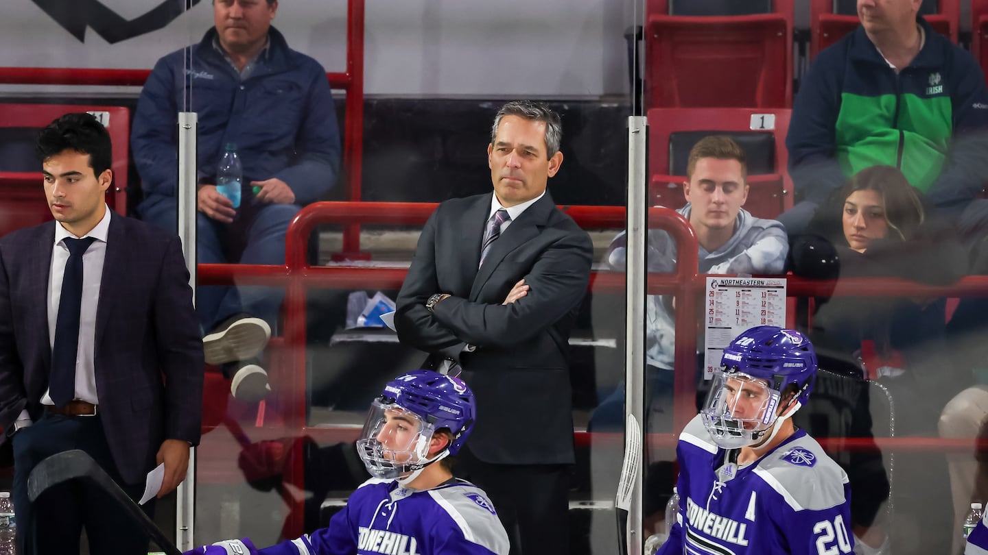 David Berard is in his first season as men's hockey coach at Stonehill.