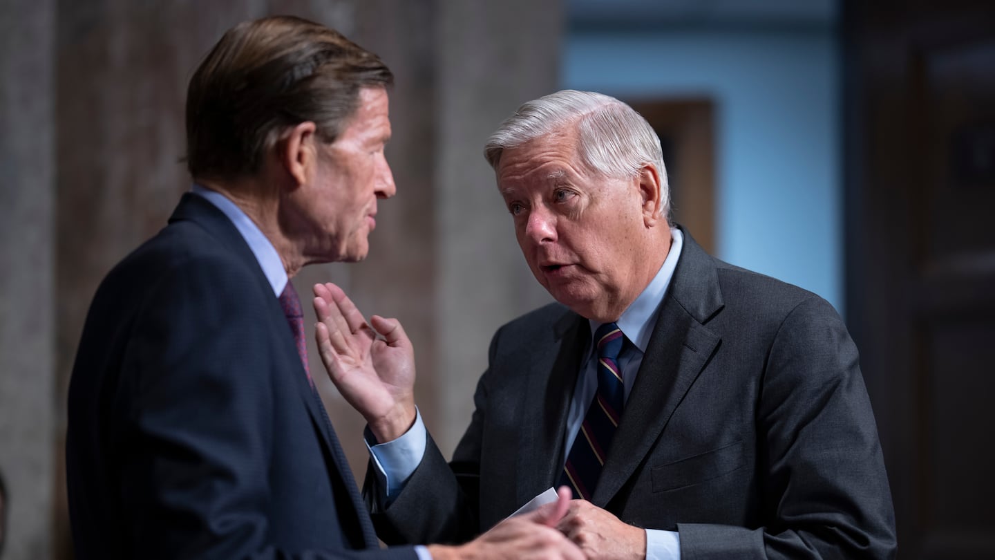 Senators Lindsey Graham, a South Carolina Republican, and Richard Blumenthal, a Connecticut Democrat, spoke last week before a meeting of the Senate Judiciary Committee to confirm judicial nominees of President Biden.