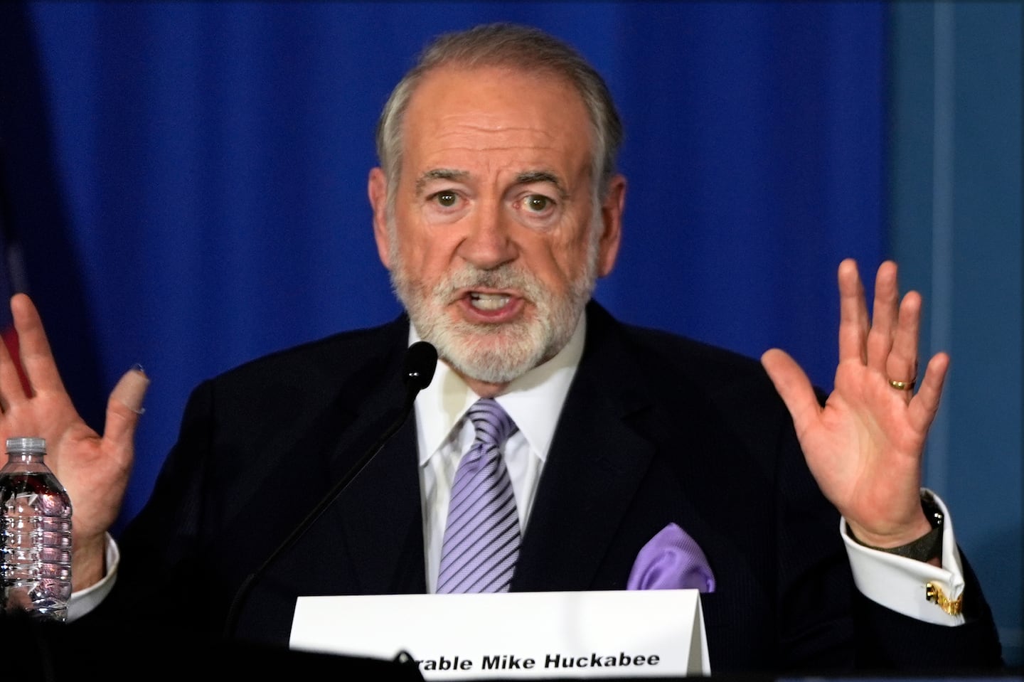 Former Arkansas Governor Mike Huckabee gestures as a campaign event Oct. 29 in Drexel Hill, Pa.