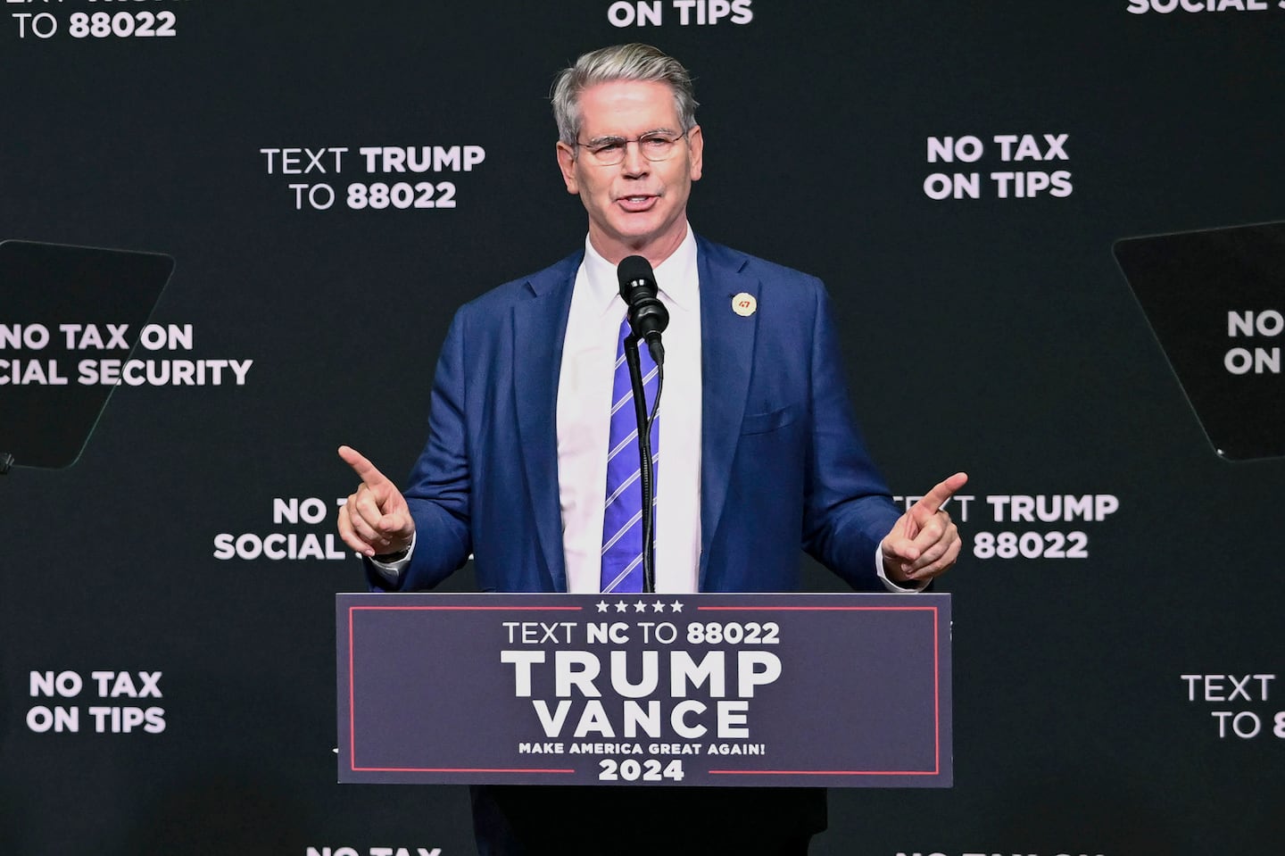 FILE - Investor Scott Bessent speaks on the economy in Asheville, N.C., Aug. 14, 2024. (AP Photo/Matt Kelley, File)