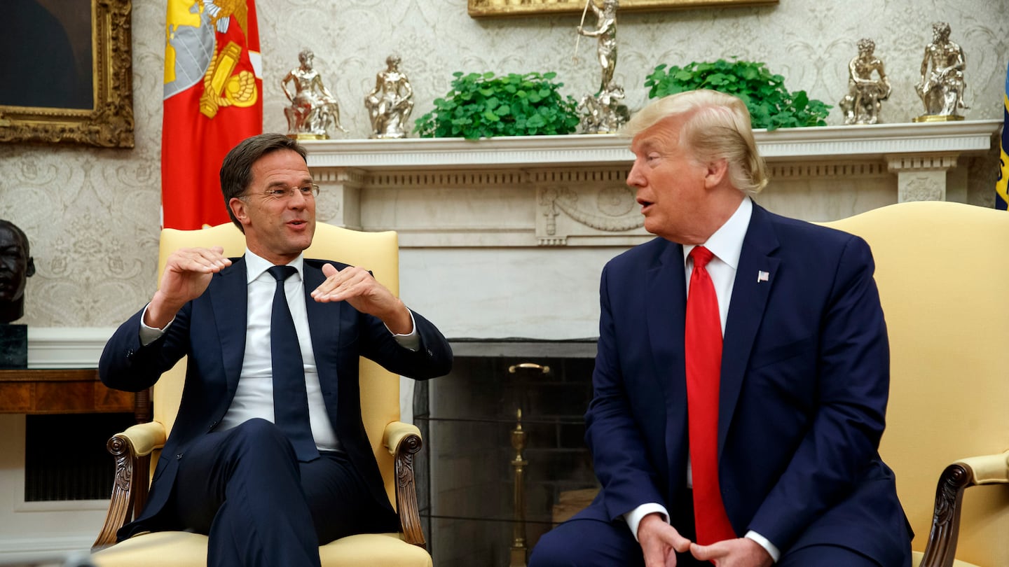 Former president Donald Trump speaks during a meeting with the Dutch Prime Minister Mark Rutte in the Oval Office of the White House, on July 18, 2019, in Washington.