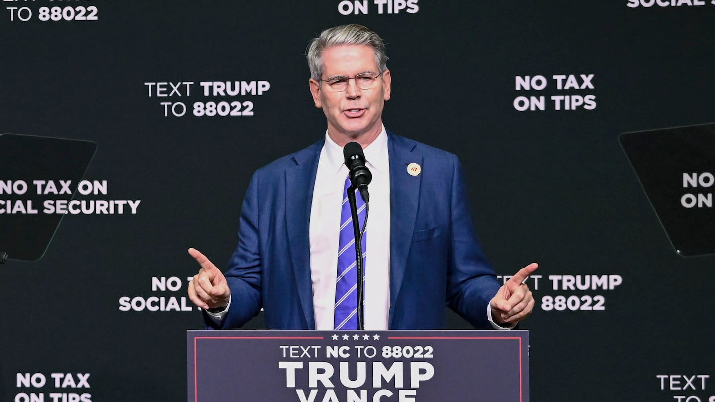 FILE - Investor Scott Bessent speaks on the economy in Asheville, N.C., Aug. 14, 2024. (AP Photo/Matt Kelley, File)