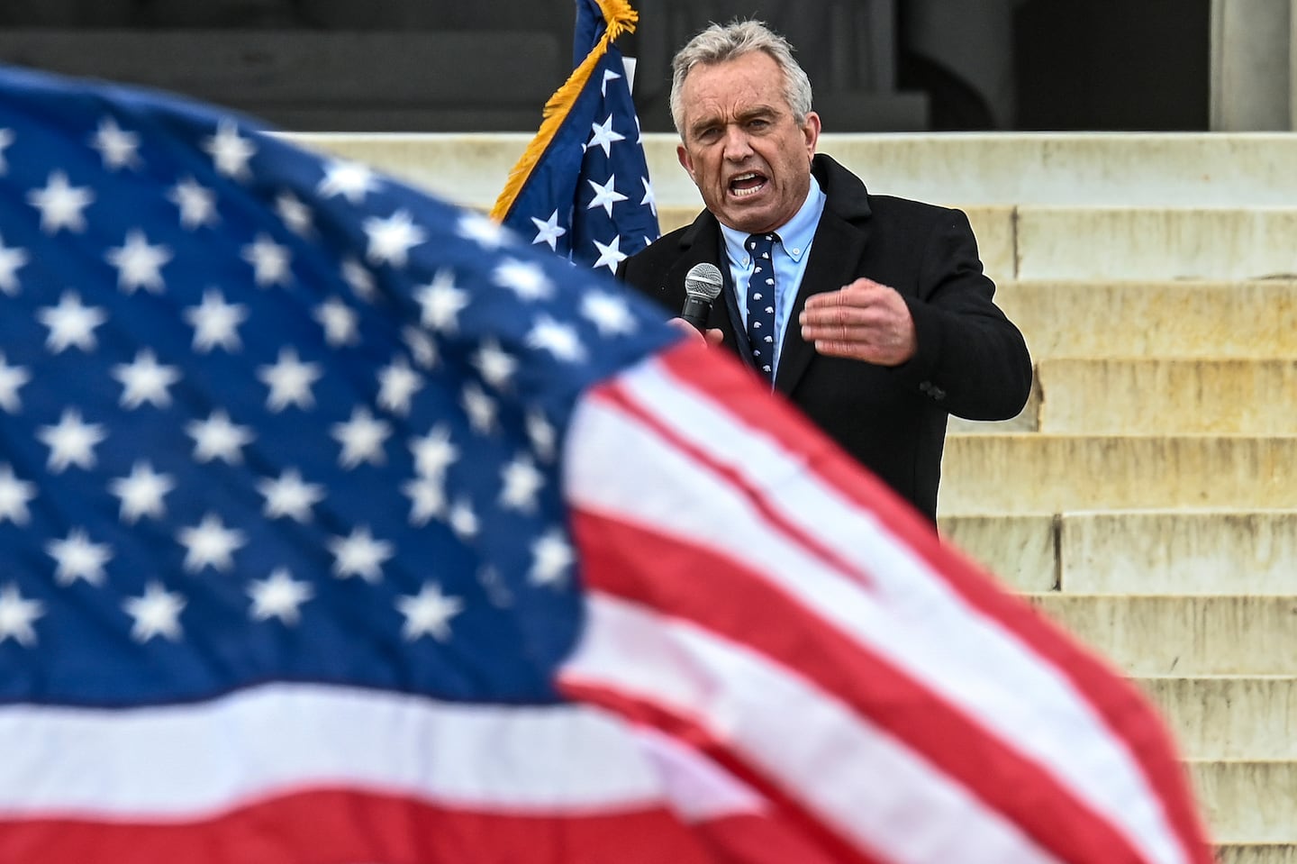 Robert F. Kennedy Jr. speaks at a rally against vaccine and mask rules in Washington in 2022.