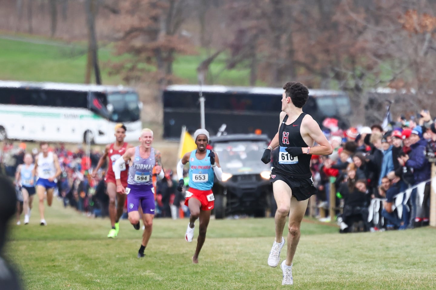 Graham Blanks eyes the gap to the chasers in the final steps of Saturday's NCAA cross-country championships.