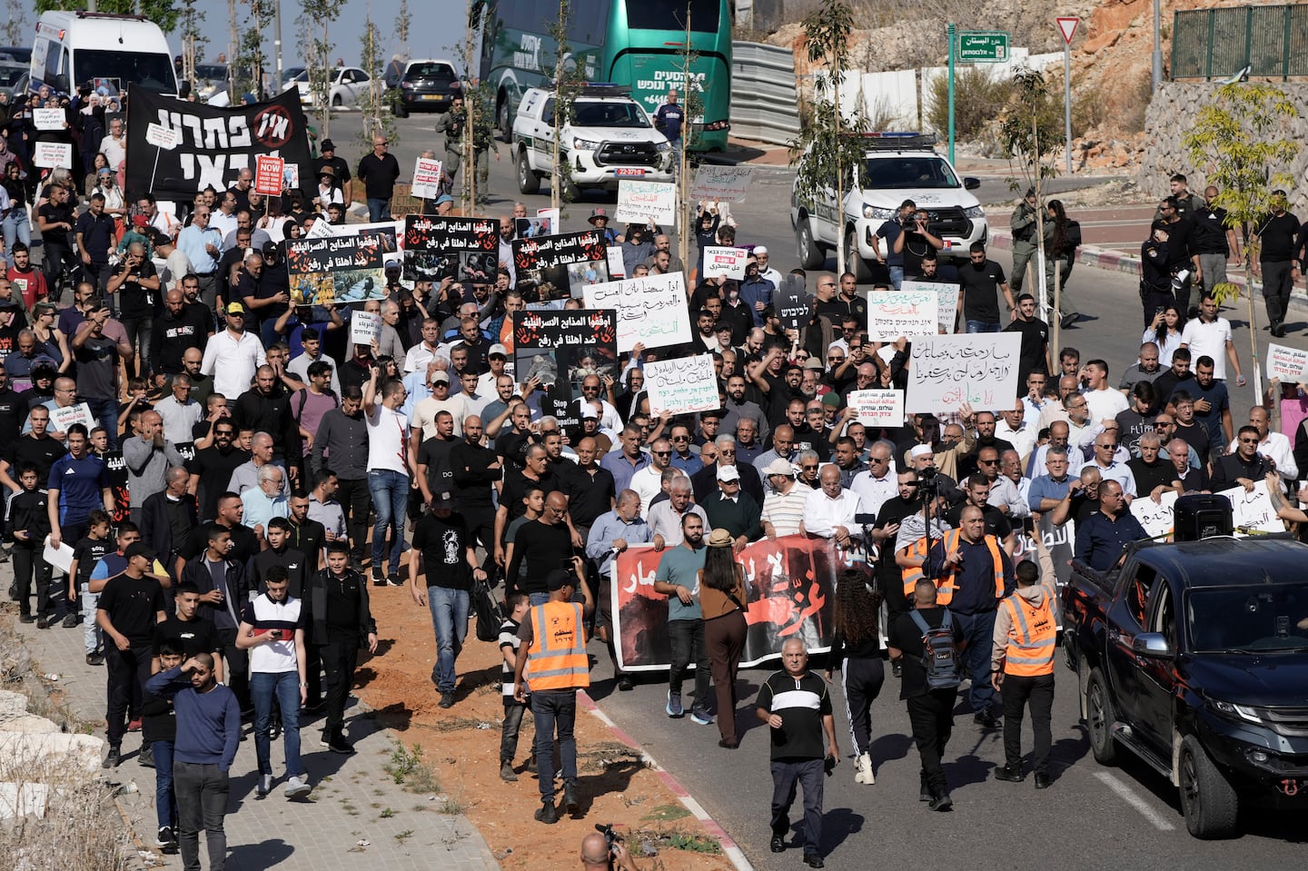 Palestinian citizens of Israel march against Israel's military operations in the Gaza Strip, in Umm al-Fahm, Israel, on Nov. 15.