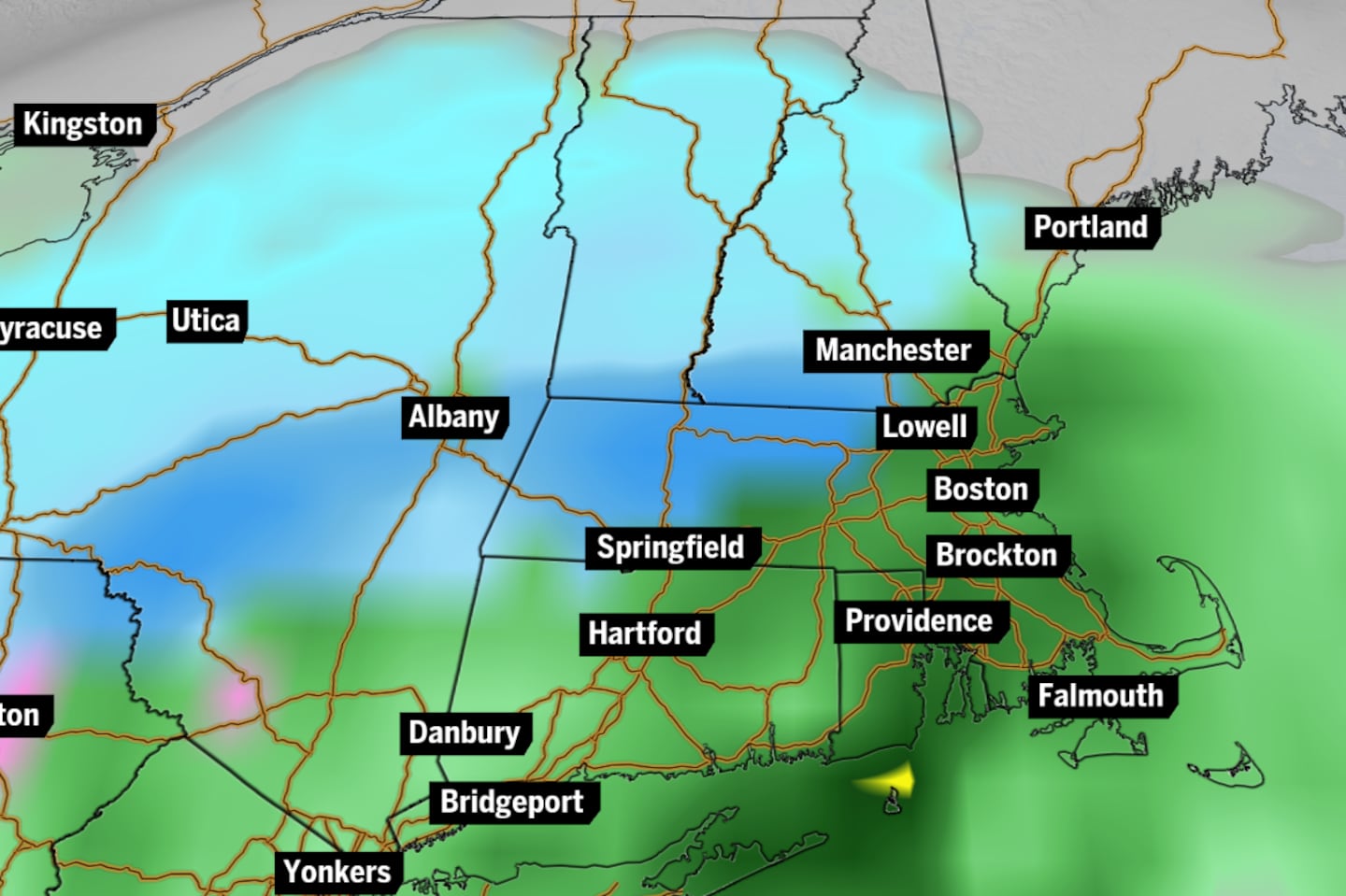 This storm system will have a rainy side and snowy side as it passes through New England.