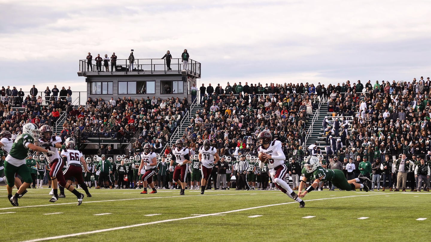 Chelmsford and Billerica played in front of a full house in Billerica in 2021. The importance of Thanksgiving football on a school athletic department's bottom line has waned in recent years.