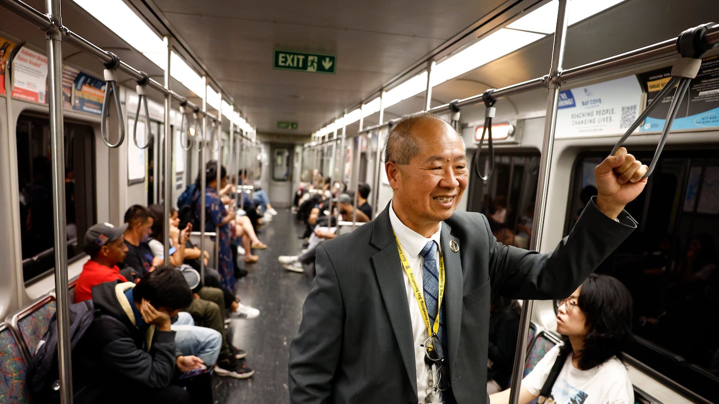 Phil Eng, general manager of the MBTA, on the Red Line in August.