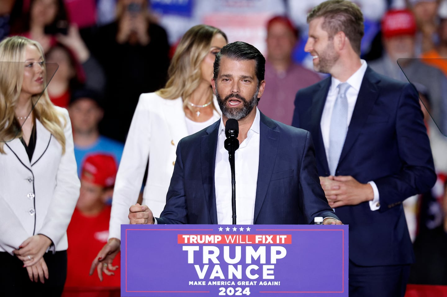 Donald Trump Jr. spoke during a campaign rally in Grand Rapids, Mich., on Nov. 5.