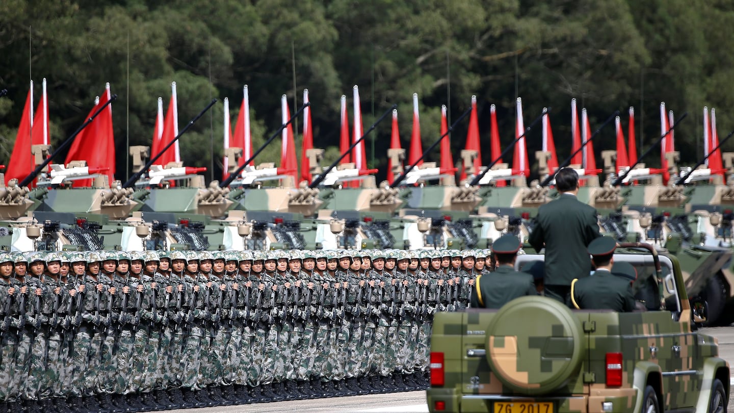 Chinese President Xi Jinping inspects troops in Hong Kong in 2017.