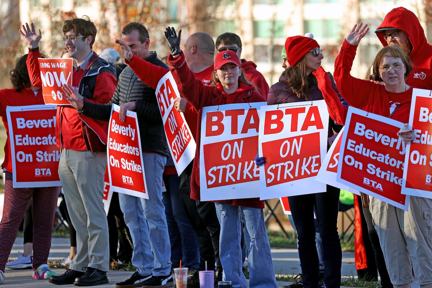 Members of the Beverly Teachers Association rallied for a new contract during their two-week strike.