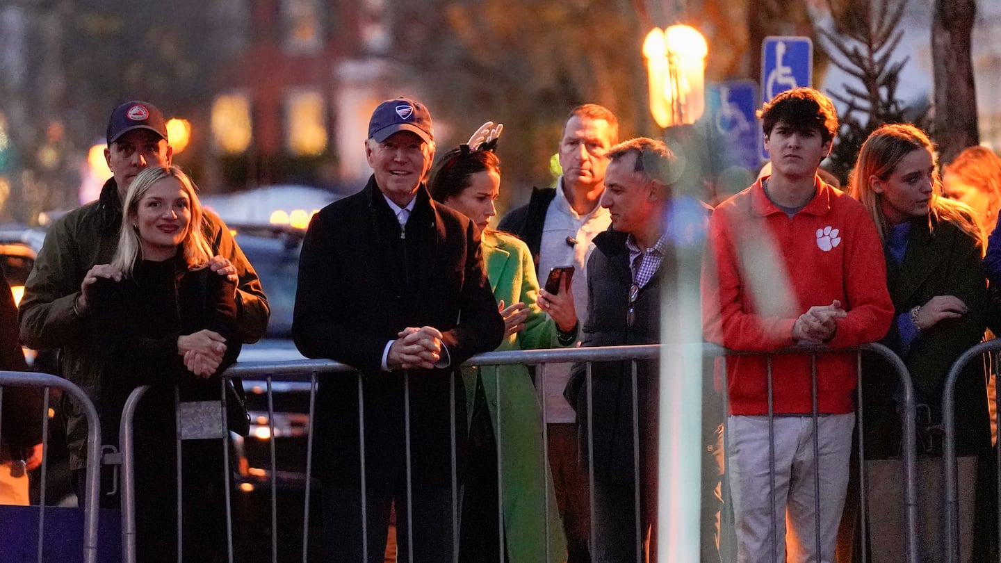 President Biden stood with family members during the Christmas Tree Lighting ceremony in Nantucket on Nov. 24, 2023.