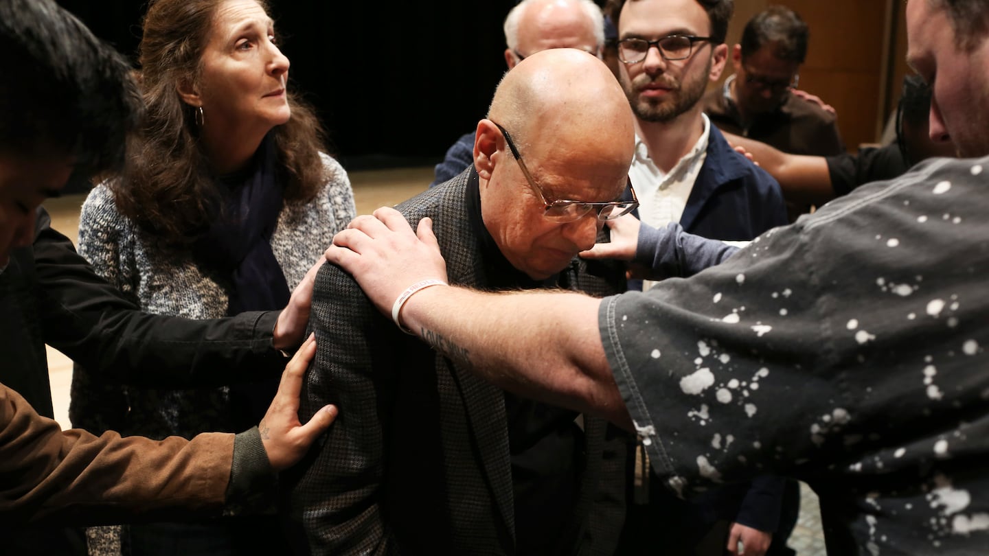 Supporters surrounded Rev. Campolo before he left to deliver their box of prayers to the Falwell family, in Lynchburg, Va., in 2018.