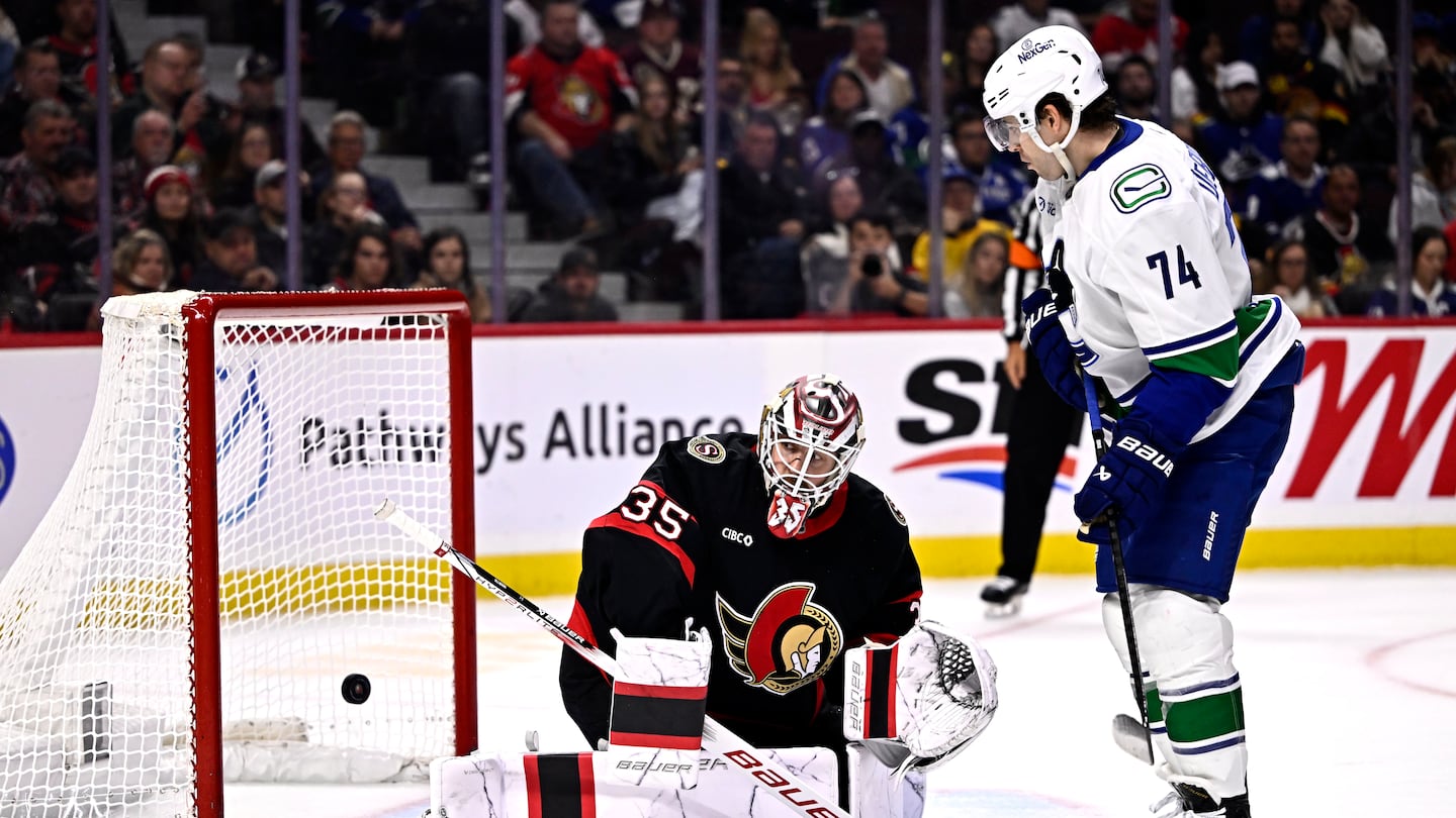 Jake DeBrusk beat former teammate Linus Ullmark for a pair of goals in the Canucks' victory over Ottawa.