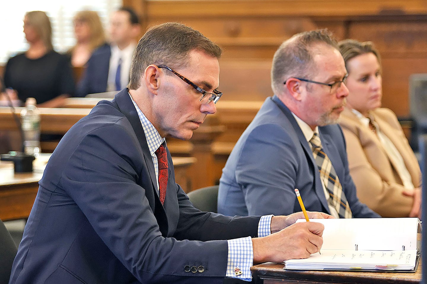 Special prosecutor Hank Brennan studied case material in court during a hearing in Karen Read's retrial in Norfolk Superior Court in Dedham recently.