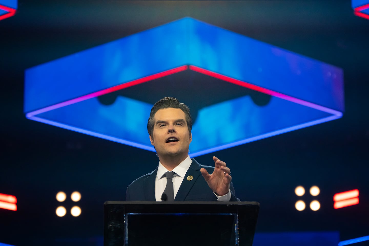 Matt Gaetz spoke during Turning Point USA's AmericaFest in Phoenix, Dec. 17, 2023.