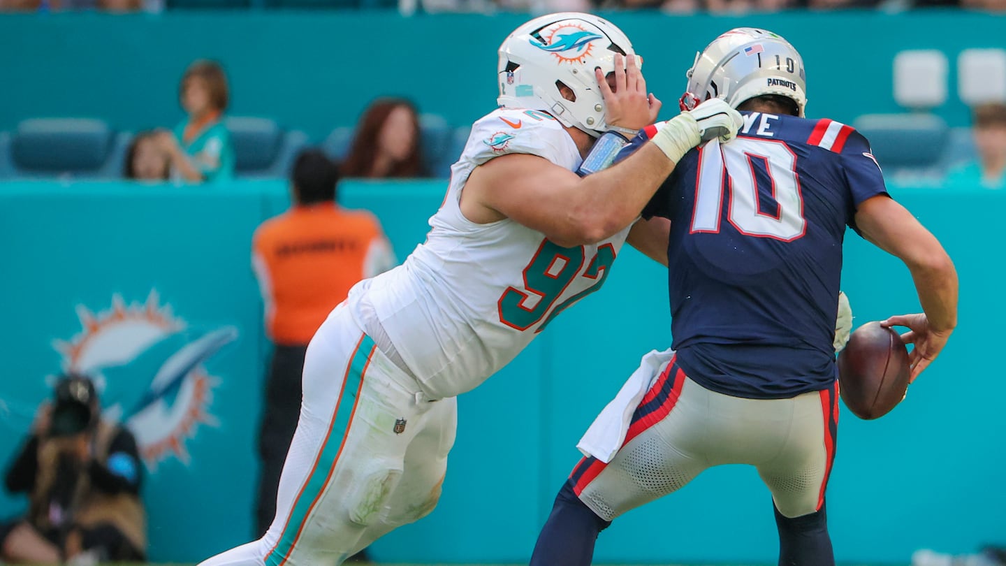 Patriots quarterback Drake Maye fumbled in the third quarter last Sunday, and the Dolphins quickly turned it into a touchdown.