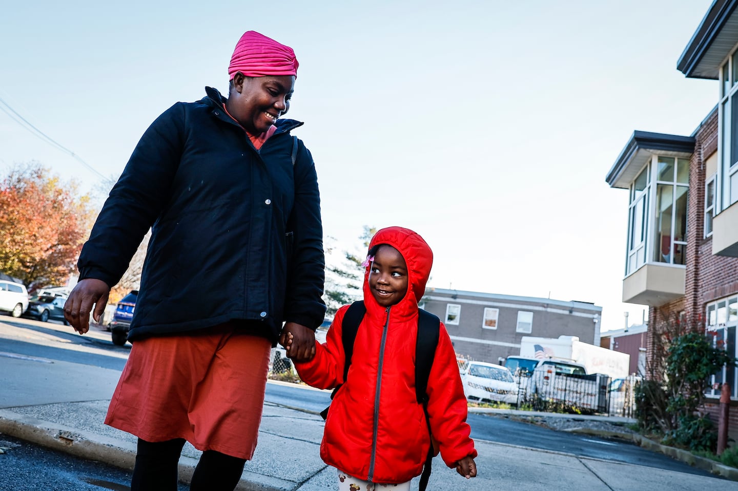 Marie Jolene Delice Bruny walked her daughter Nasly, 3, to school on Wednesday morning.