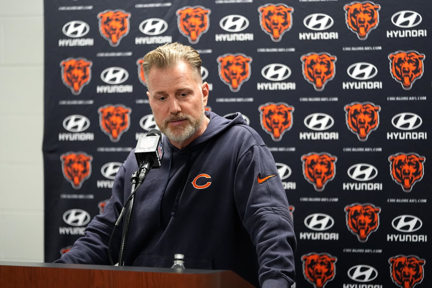 Chicago Bears head coach Matt Eberflus spoke to the media after the team's game in Detroit on Thursday. It would be his last game as Chicago's coach.