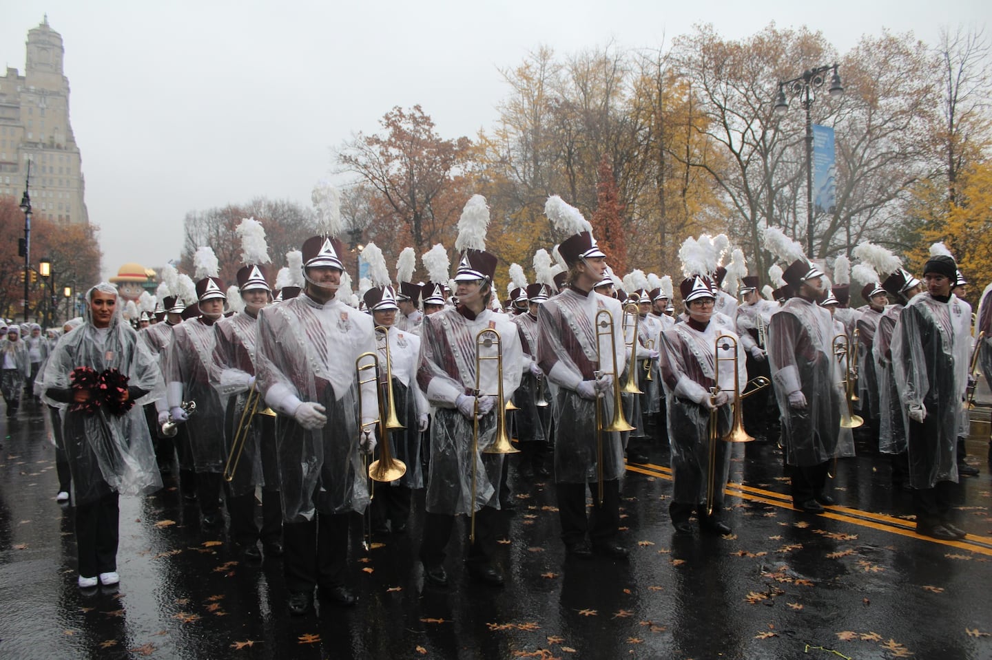 The Minuteman Marching Band lines up in the 2024 Macy's Thanksgiving Day Parade.