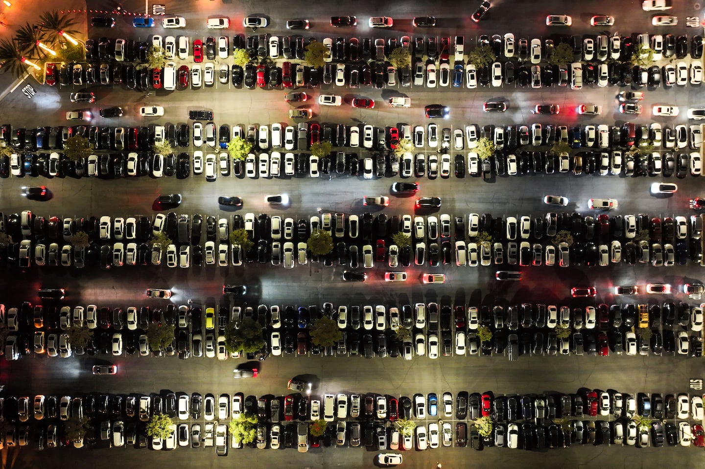 An aerial view shows a packed parking lot at Citadel Outlets in Commerce, Calif., Thursday, Nov. 28, 2024, as early Black Friday shoppers arrive at the mall. 