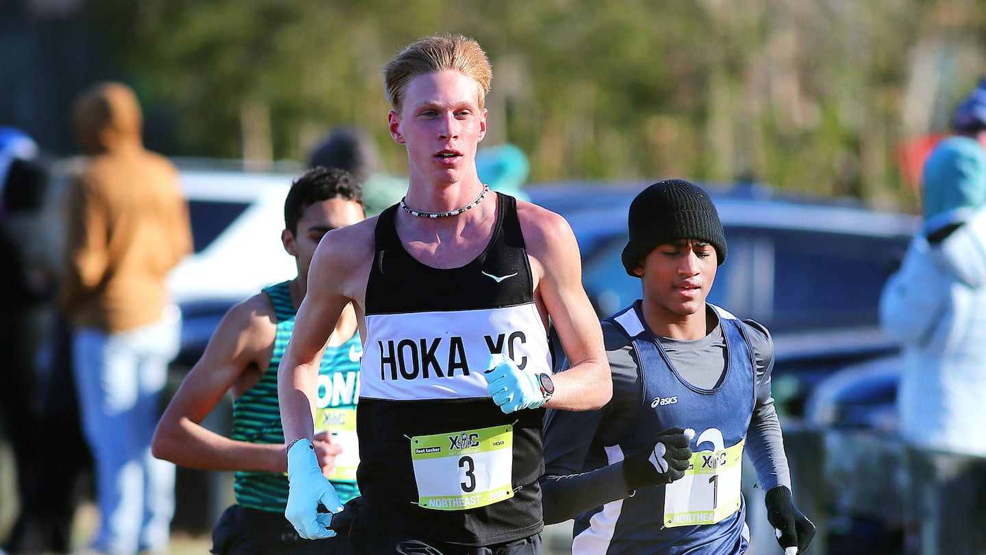 Jack Graffeo (center) won the boys' race, while Tad Gavenas (right) finished second.