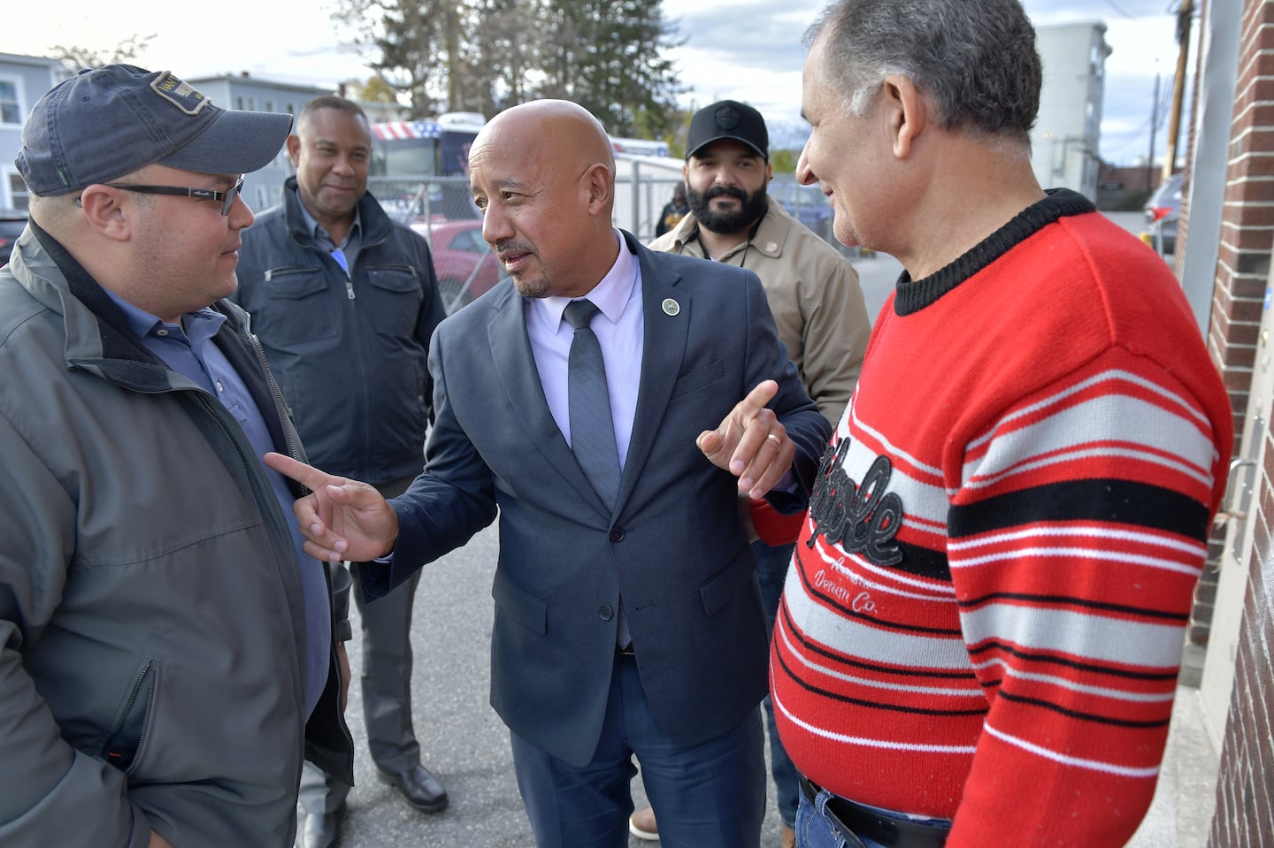 Mayor Brian DePeña, center, in 2021. DePeña and the City Council want to replace the elected School Committee with a board that includes members appointed by the City Council. Under the proposal, DePeña will chair the board as he currently does.