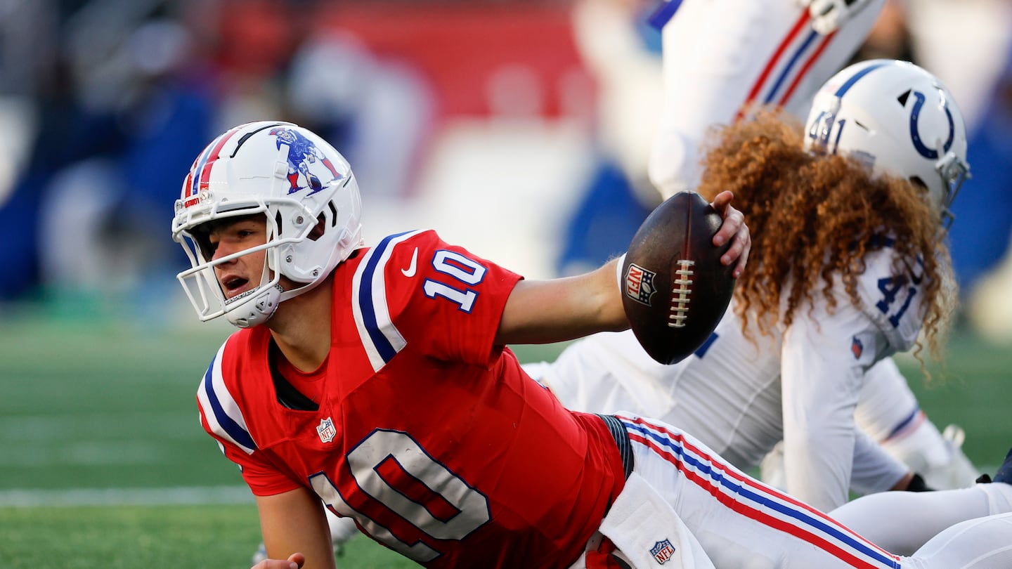 The Patriots may be down, but things are looking up at quarterback with rookie Drake Maye, who ran for 59 yards against the Colts to go with 238 passing.