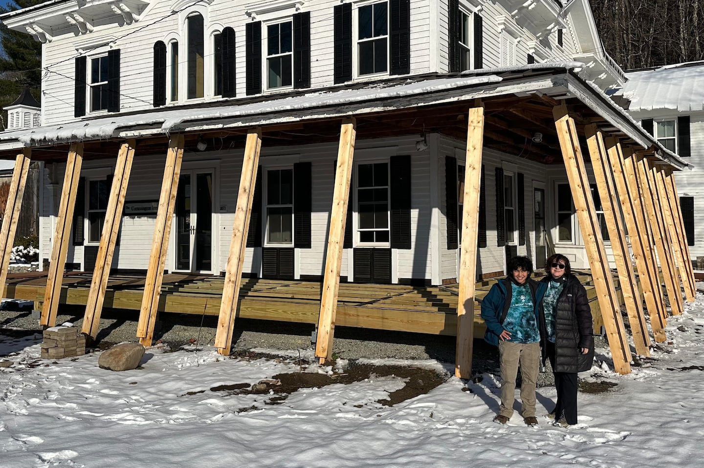 J.S. Bryant School co-founder Allison Druin and her son Atlas Bederson at the school's future site in Cummington.