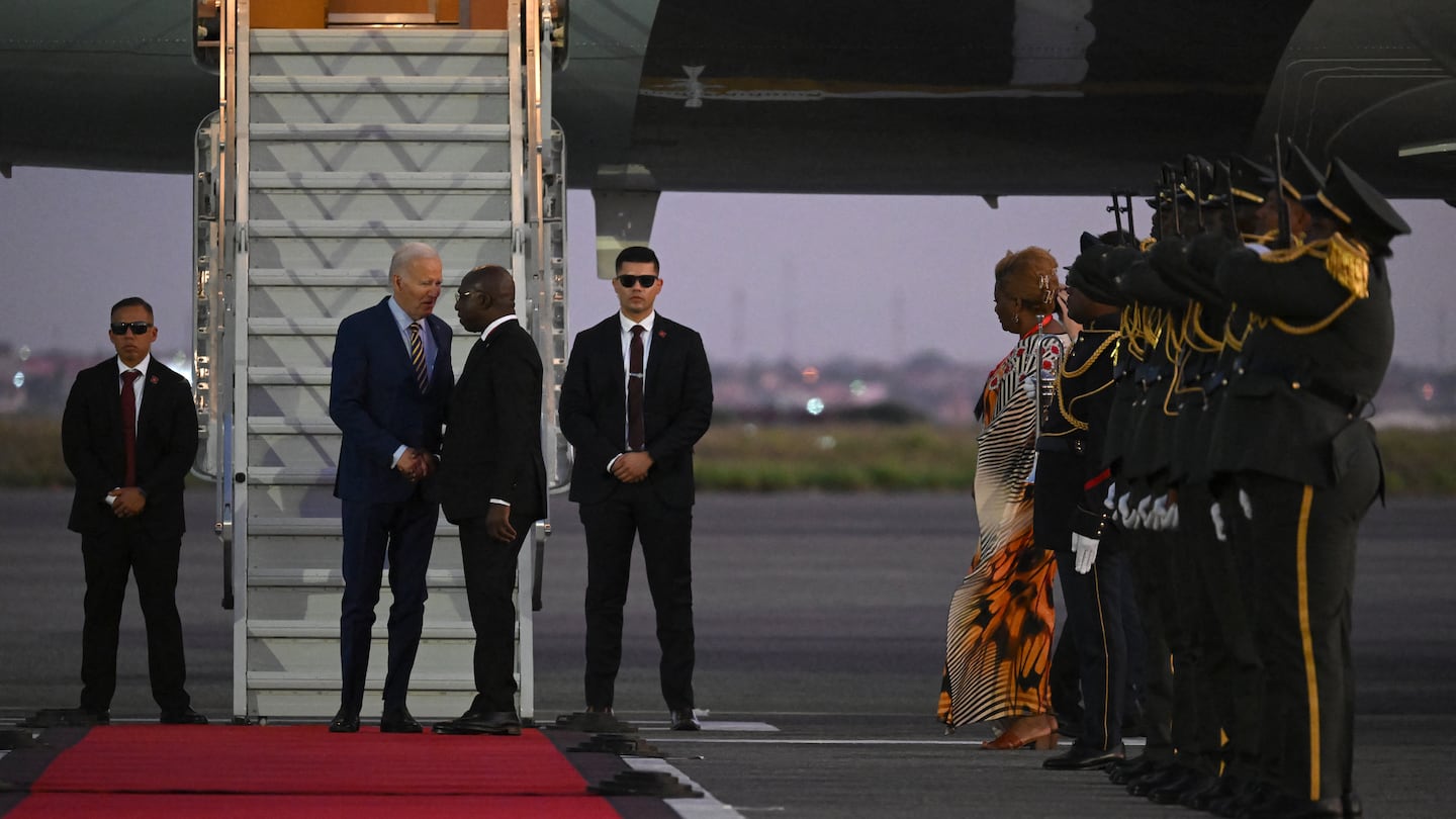 President Biden was received by Angola Foreign Affairs Minister Tete Antonio upon his arrival Monday at the Quatro de Fevereiro Luanda International Airport in Luanda, Angola.