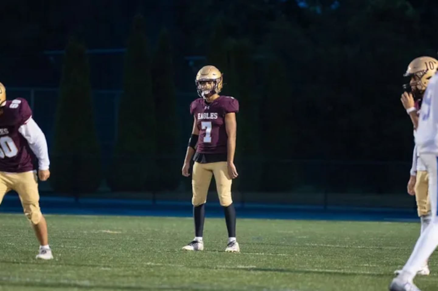 Rohan Shukla collapsed on the sidelines after suffering a traumatic brain injury during the first half of the Sharon Eagles’ Thanksgiving game against Oliver Ames High.