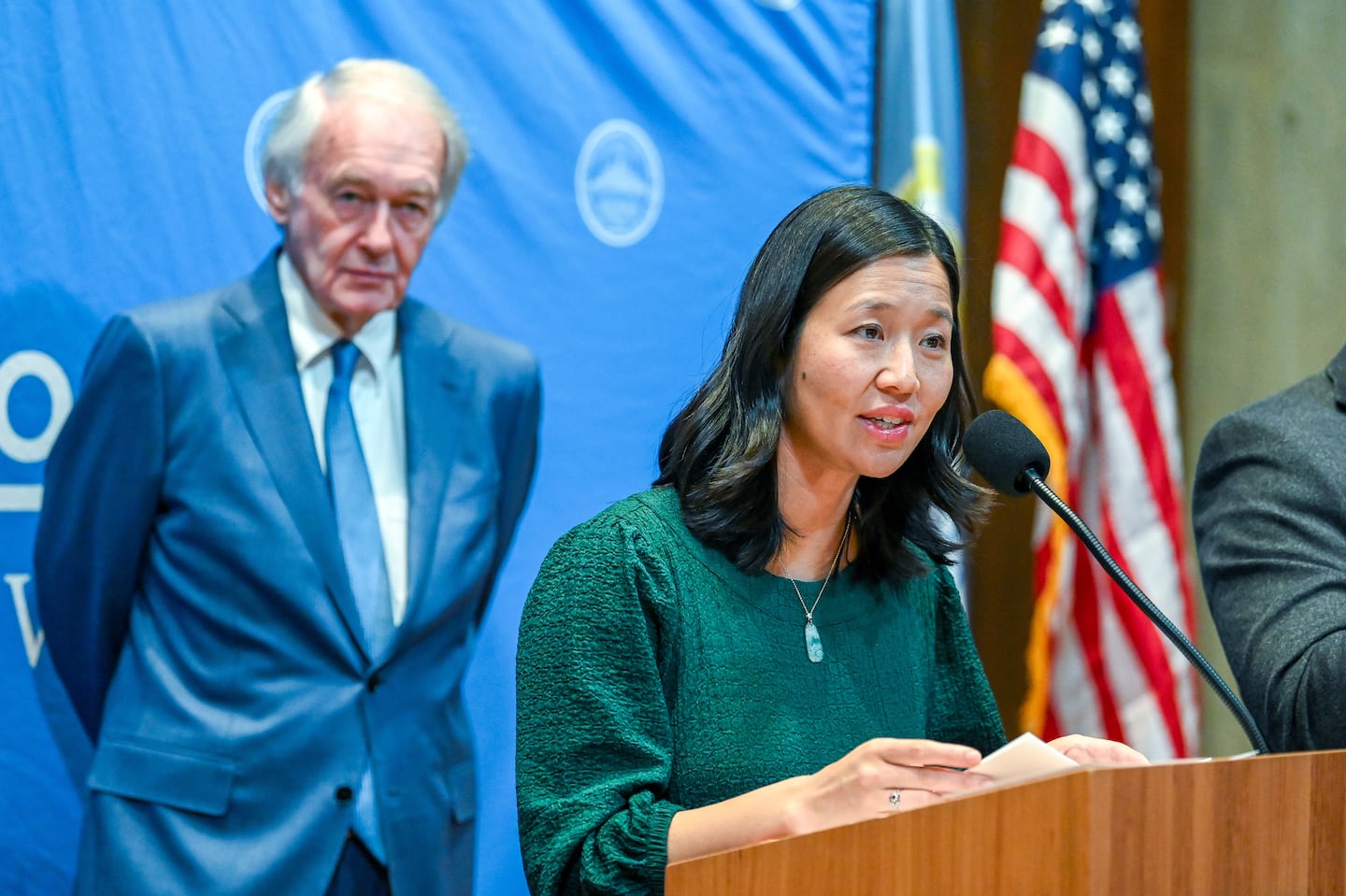 A $9.8 million federal grant will fund skills training for about 1,200 workers and the creation of about 500 city jobs in Boston to prepare the region for climate disasters, Senator Ed Markey and Mayor Michelle Wu announced Monday.