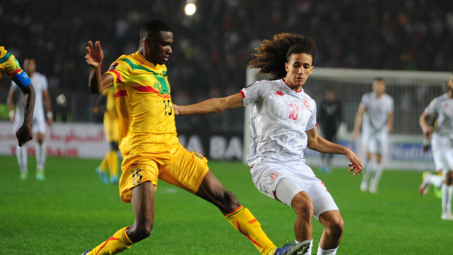 Mamadou Fofana — left, shown during 2022 World Cup qualifying — has made 44 appearances for Mali since his national team debut in 2017