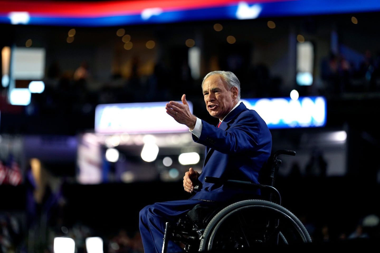 Greg Abbott, governor of Texas, at the Republican National Convention on July 17.