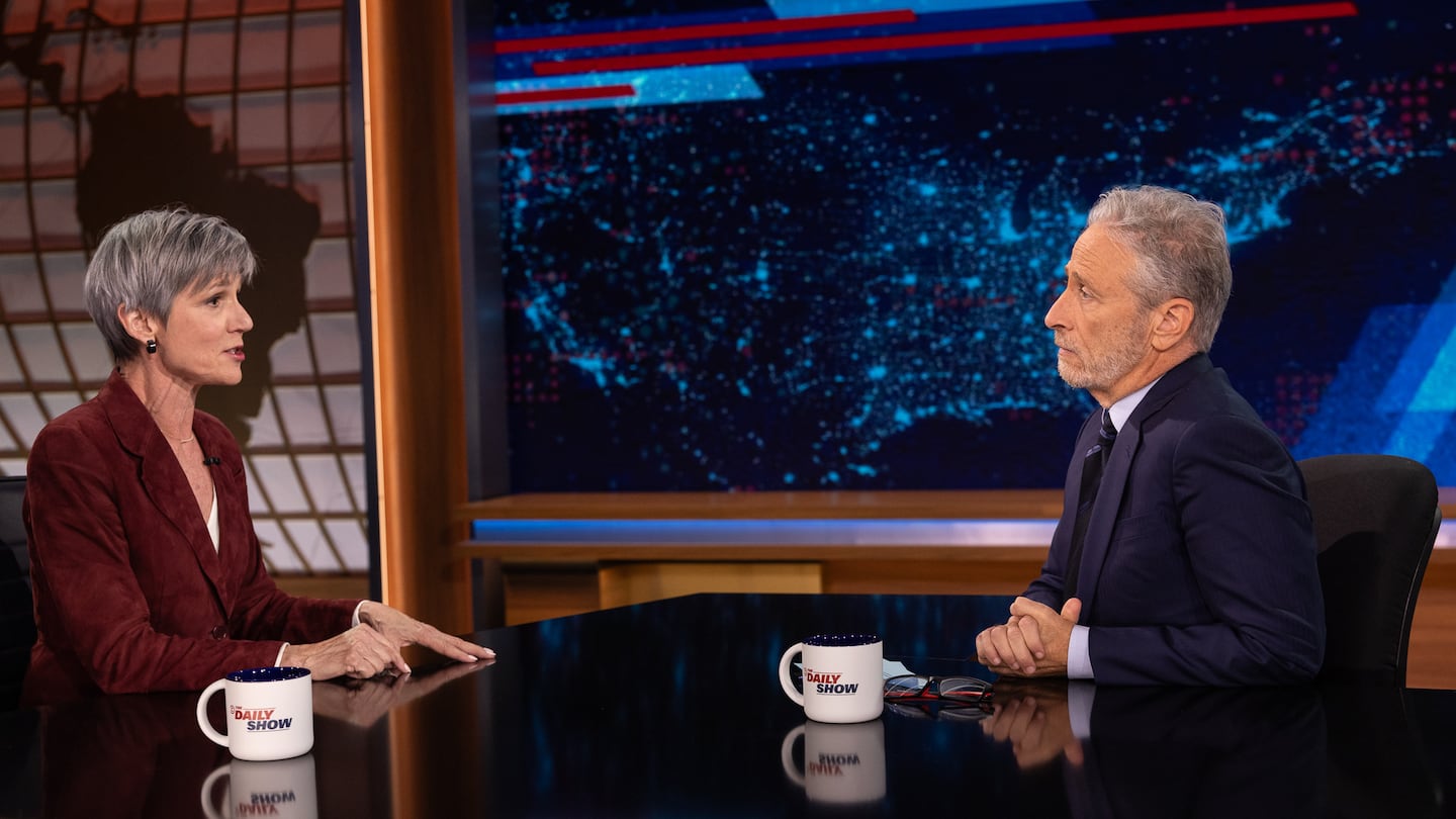 Sally Yates with Jon Stewart on "The Daily Show."