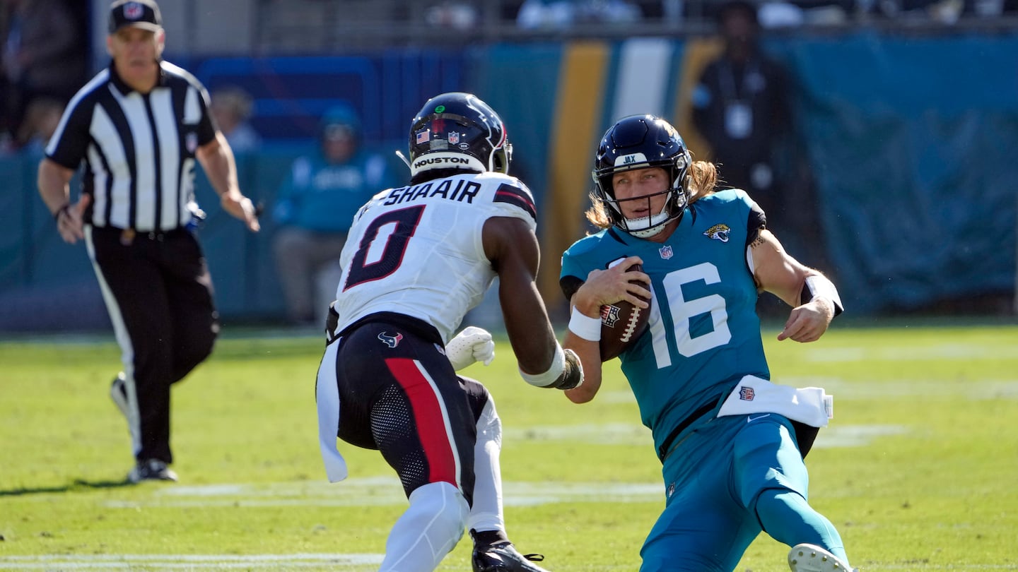 This hit against Jacksonville quarterback Trevor Lawrence earned Houston linebacker Azeez Al-Shaair a three-game suspension.