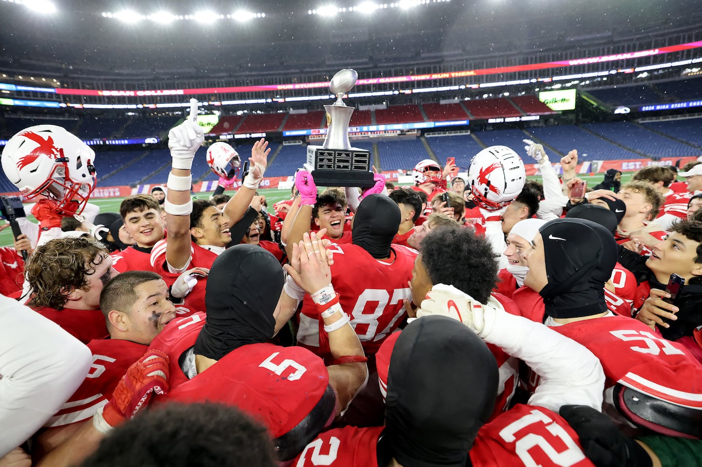 Hudson won its first state football title since 1991 on Wednesday night at Gillette Stadium.