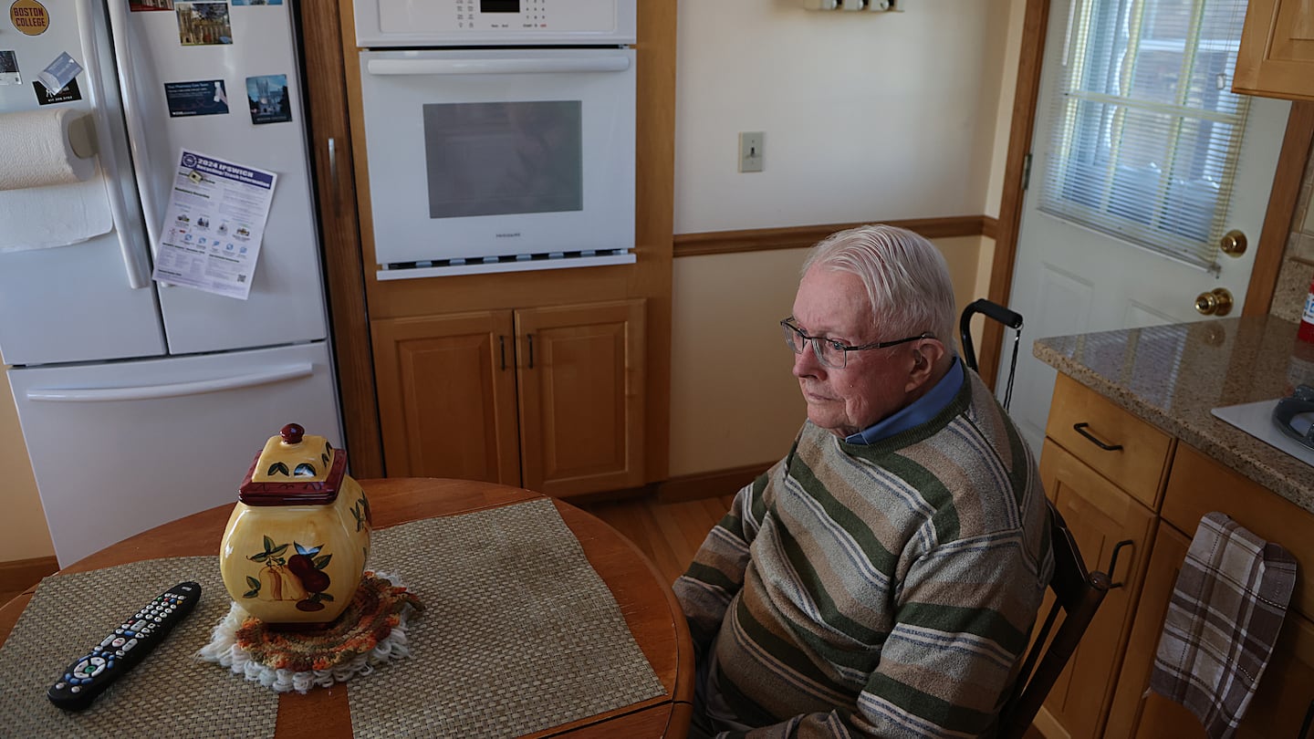 Bill Tiernan pictured in the kitchen of his Ipswich home. Tiernan was stuck with a $575 charge on his credit card after a Sears Home Services repairman was unable to fix his electric oven.