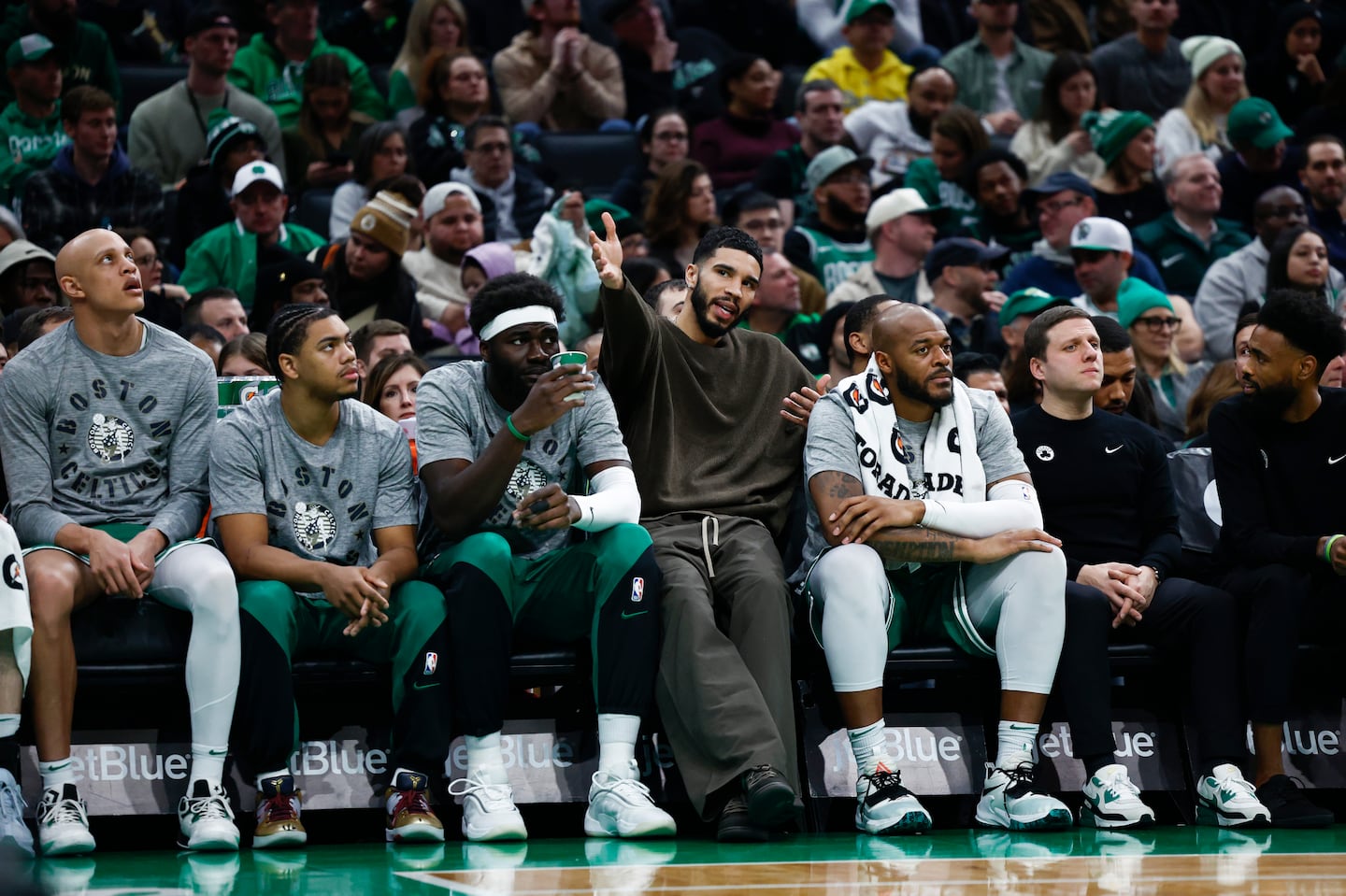 Jayson Tatum missed his first game of the season Wednesday night with a knee injury, but the Celtics never trailed in a win over the Pistons.