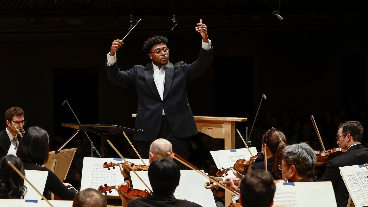 Tanglewood Music Center conducting fellow Na'Zir McFadden leading the Boston Symphony Orchestra on Nov. 29 at Symphony Hall.