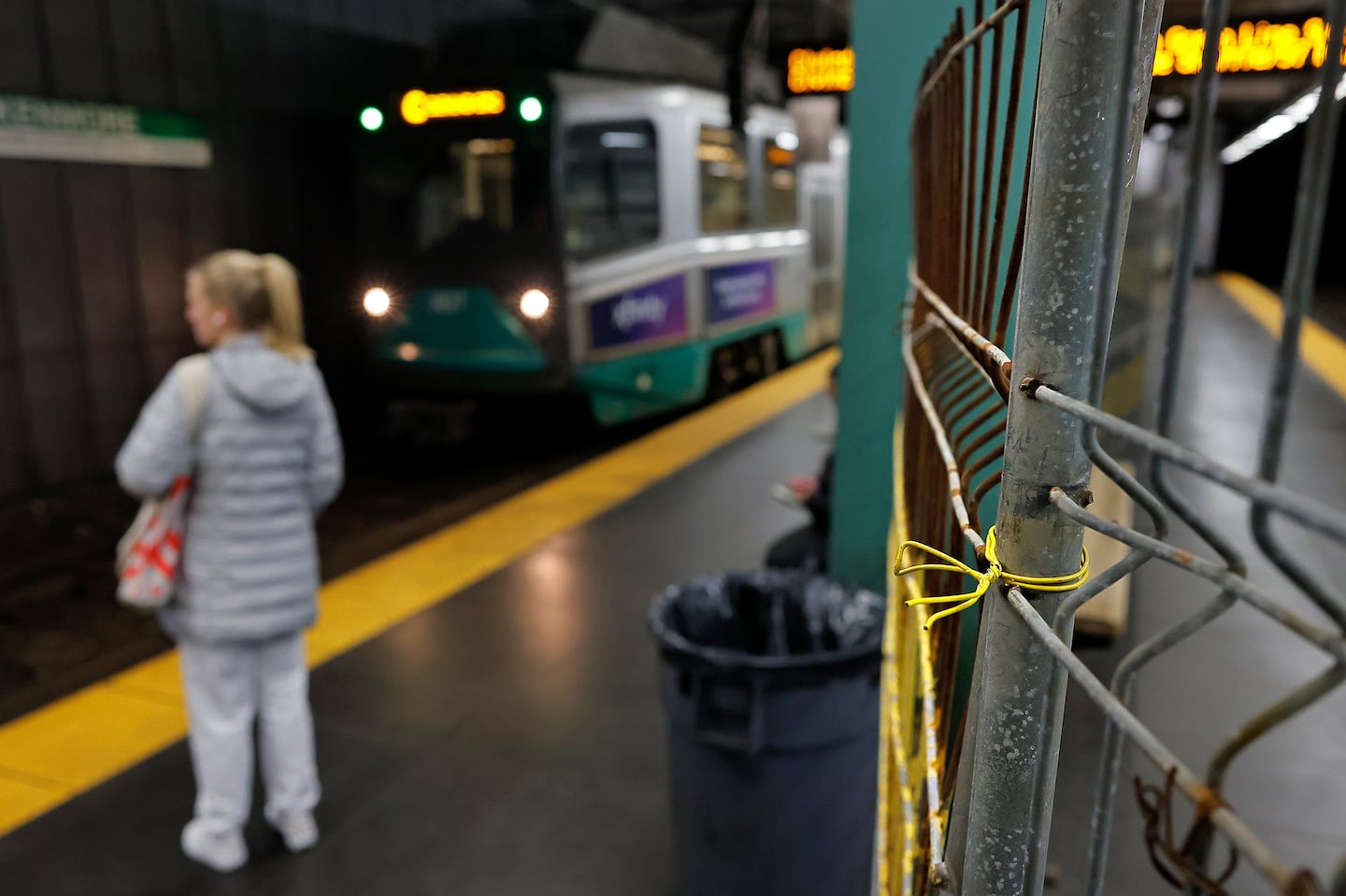 A passenger waited for an outbound train at Kenmore Station last January.