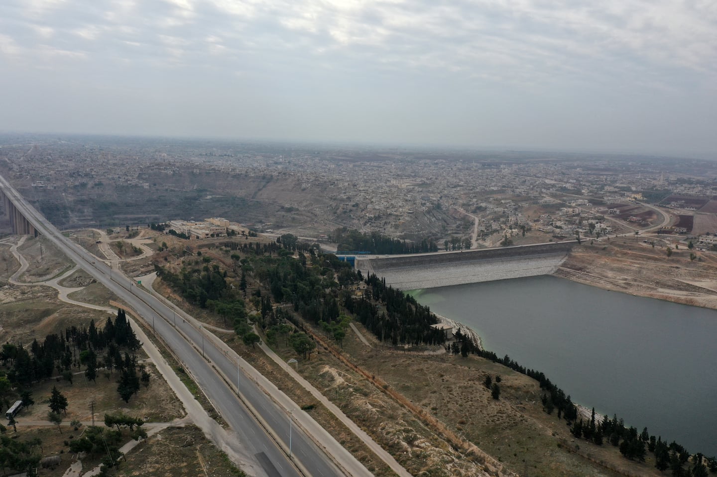 An aerial view shows the Rastan Dam in Syria's west-central province of Homs on Saturday after the area was captured by anti-government forces.