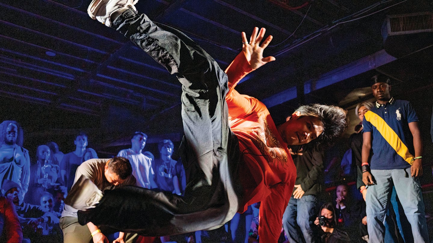 Members of The Floor Lords perform at a breakdancing competition in 2023. See them at WBUR CitySpace on Wednesday.